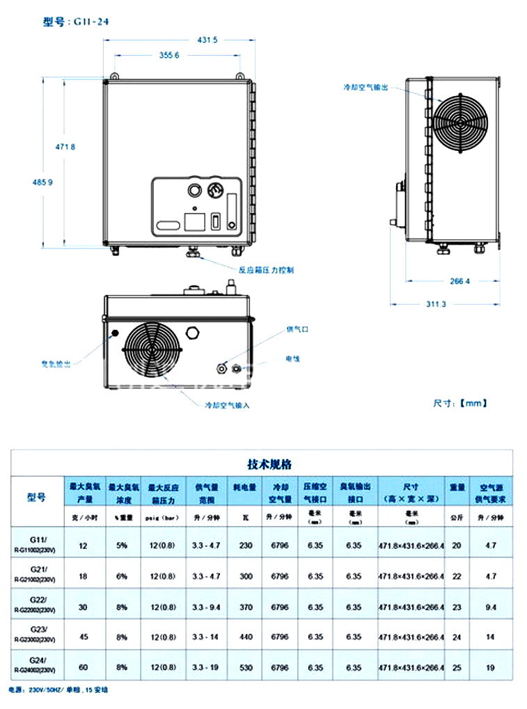 太平洋臭氧發生器參數